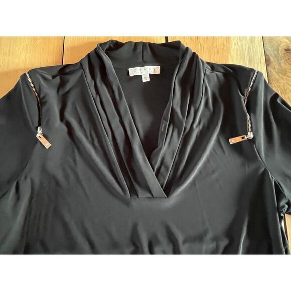 Womens Chaus Long Sleeve Tunic Top Liquid Knit Black Edgy Blouse Stretch Sz XL - Picture 5 of 9
